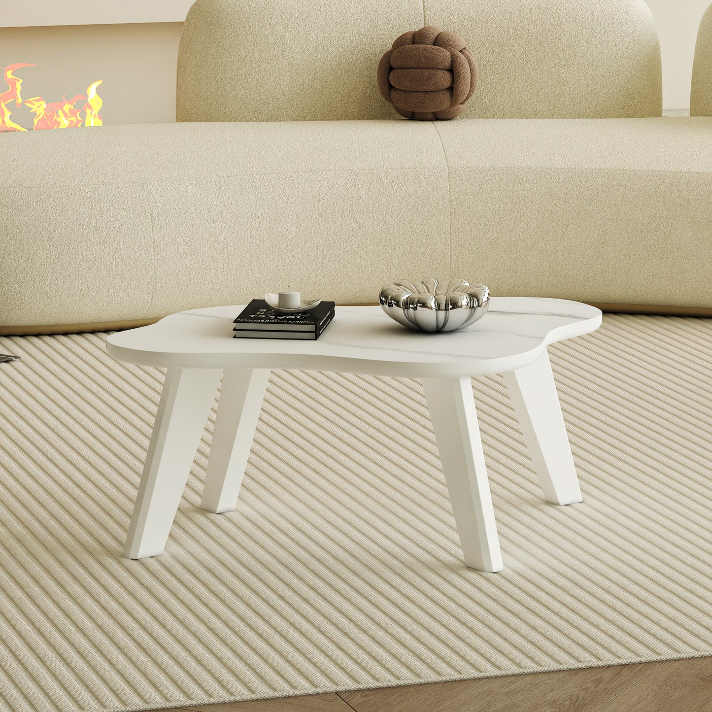 Modern minimalist wood color table top. Solid wood legs, cloud shape to give you a new experience, computer desk. The game table. Suitable for dining and living rooms.