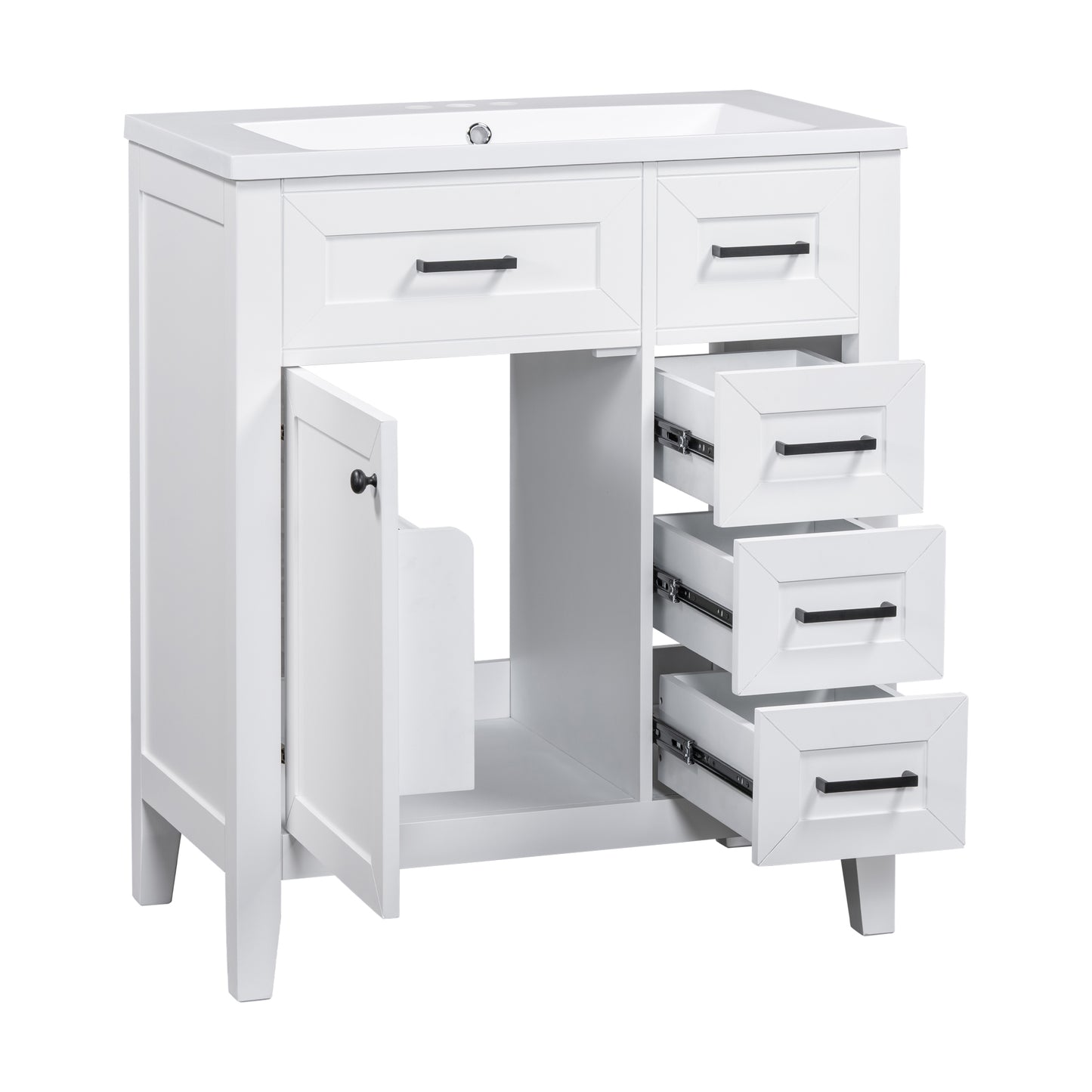 30" Bathroom Vanity with Sink Combo, White Bathroom Cabinet with Drawers, Solid Frame and MDF Board