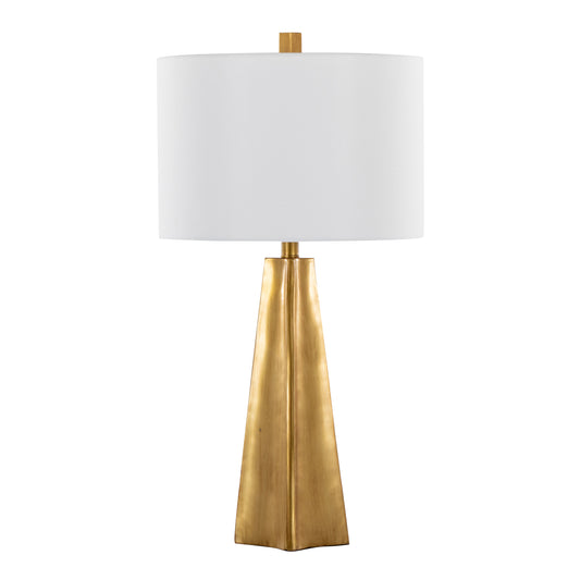 Pompeii 29" Contemporary Polyresin Table Lamp in Gold Polyresin and White Linen by LumiSource