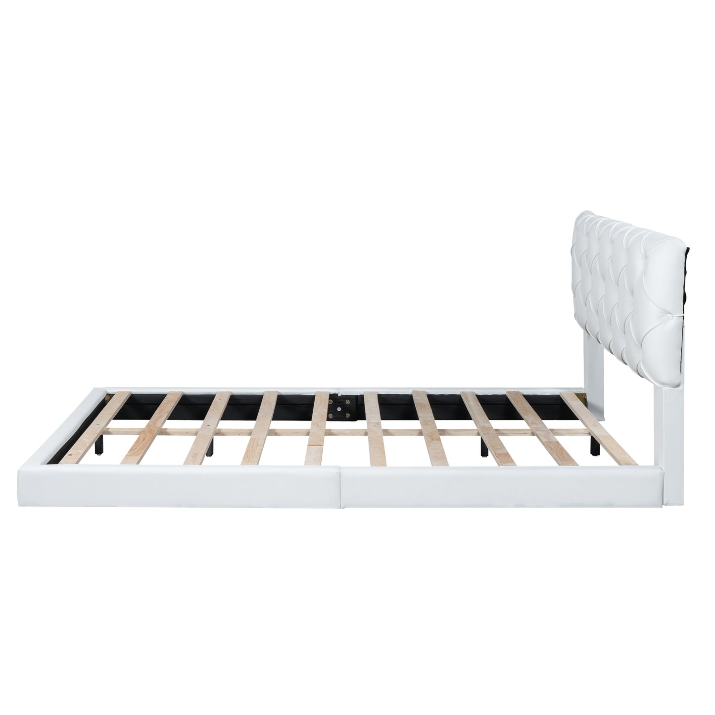 Queen Size Tufted Upholstered Platform Bed, White