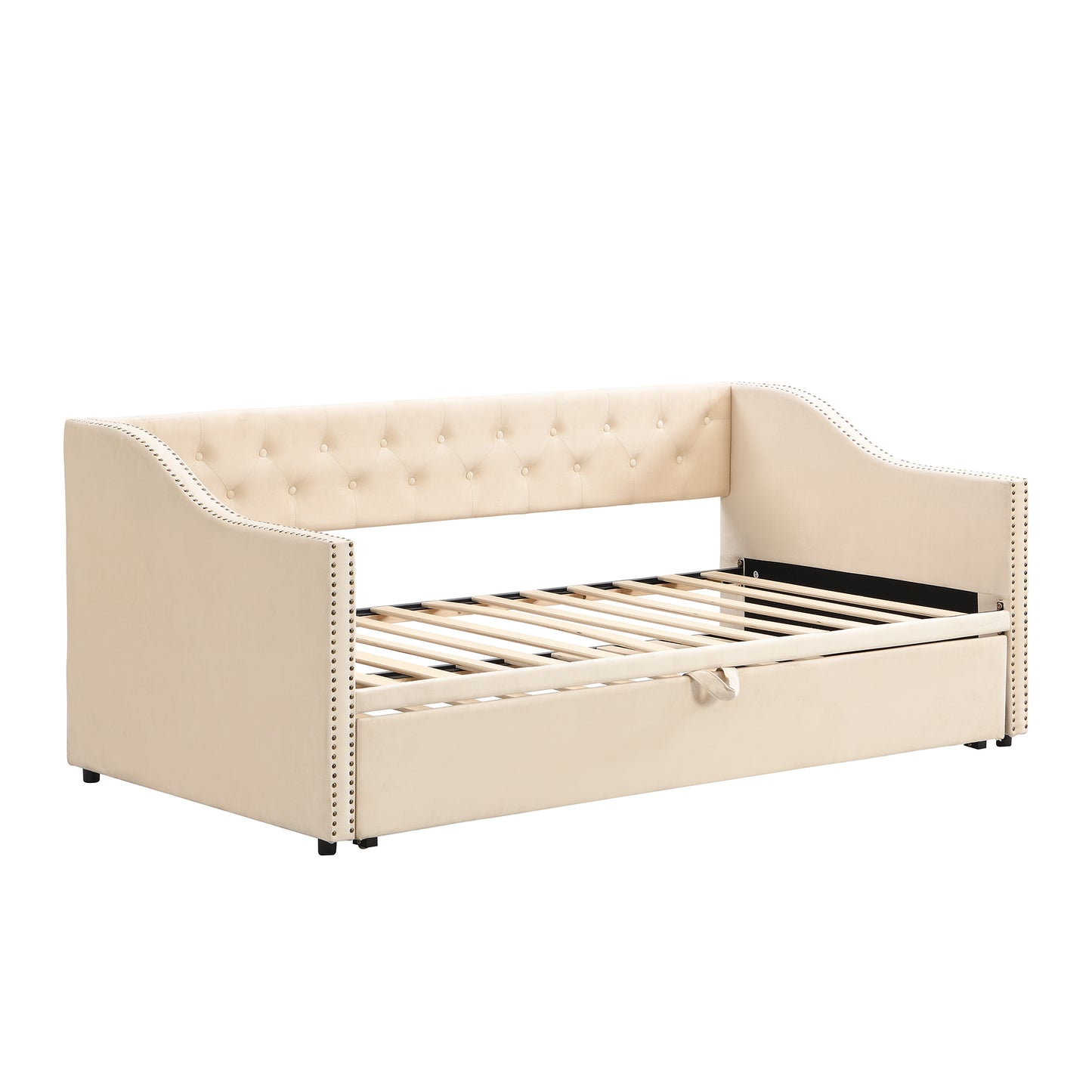 （9.13-9.20到货）Twin Size Upholstered daybed with Pop Up Trundle, Beige