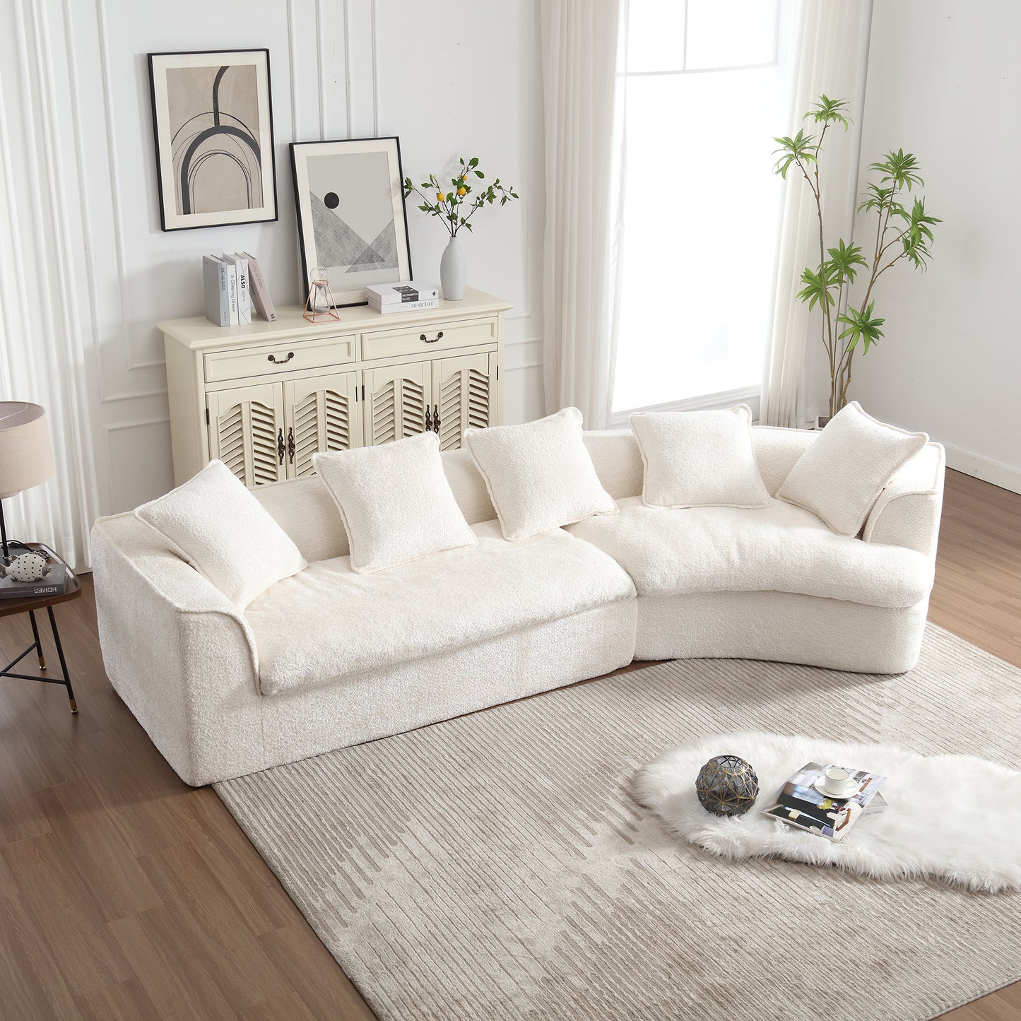 COOLMORE Boucle Sofa 3 Seater for Living Room Oversized Comfy Sofa unique double seat and corner construction for Apartment, Office Left Hand Facing (Beige)