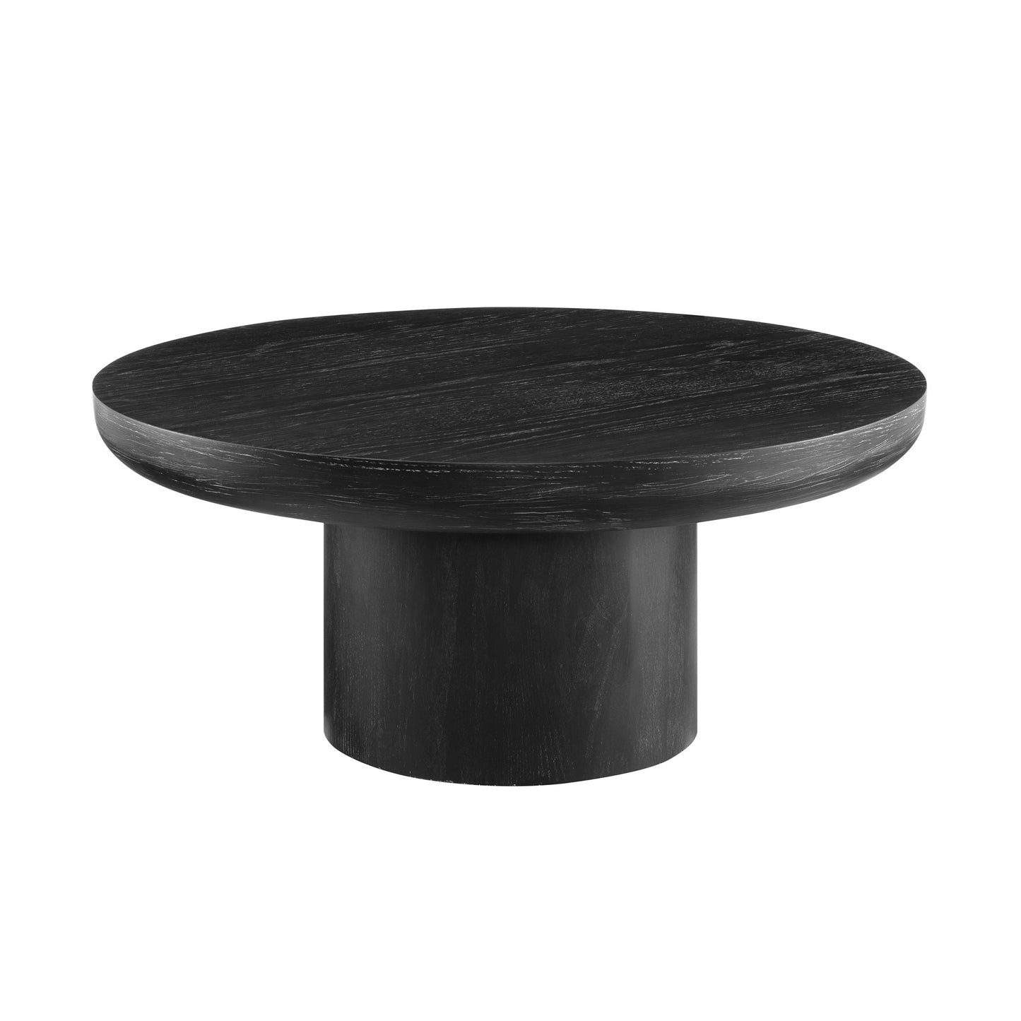 35.98inch Round Coffee Table with Cylindrical Leg,Wood Veneer Tabletop Table,Rounded Sofa Side Table for living Room Office,Black