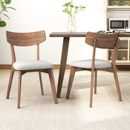 （缺货）Mid-Century Walnut Finished Frame Upholstered Dining Chairs (Set of 2) (Light Beige)