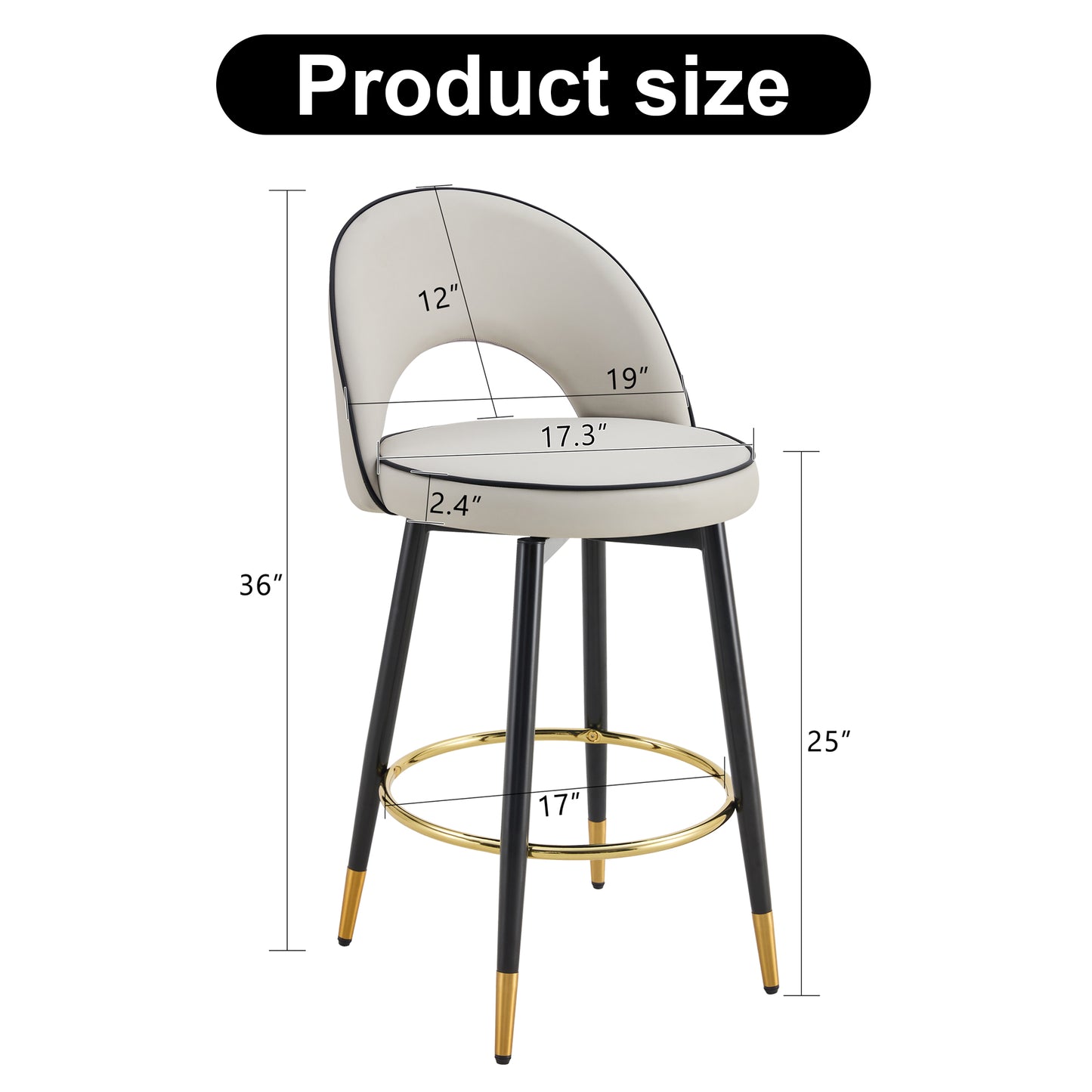 360 ° rotatable bar chair.Modern PU comfortable upholstered bar chair with smooth and beautiful metal legs for dining room, kitchen, terrace and guest office chair .