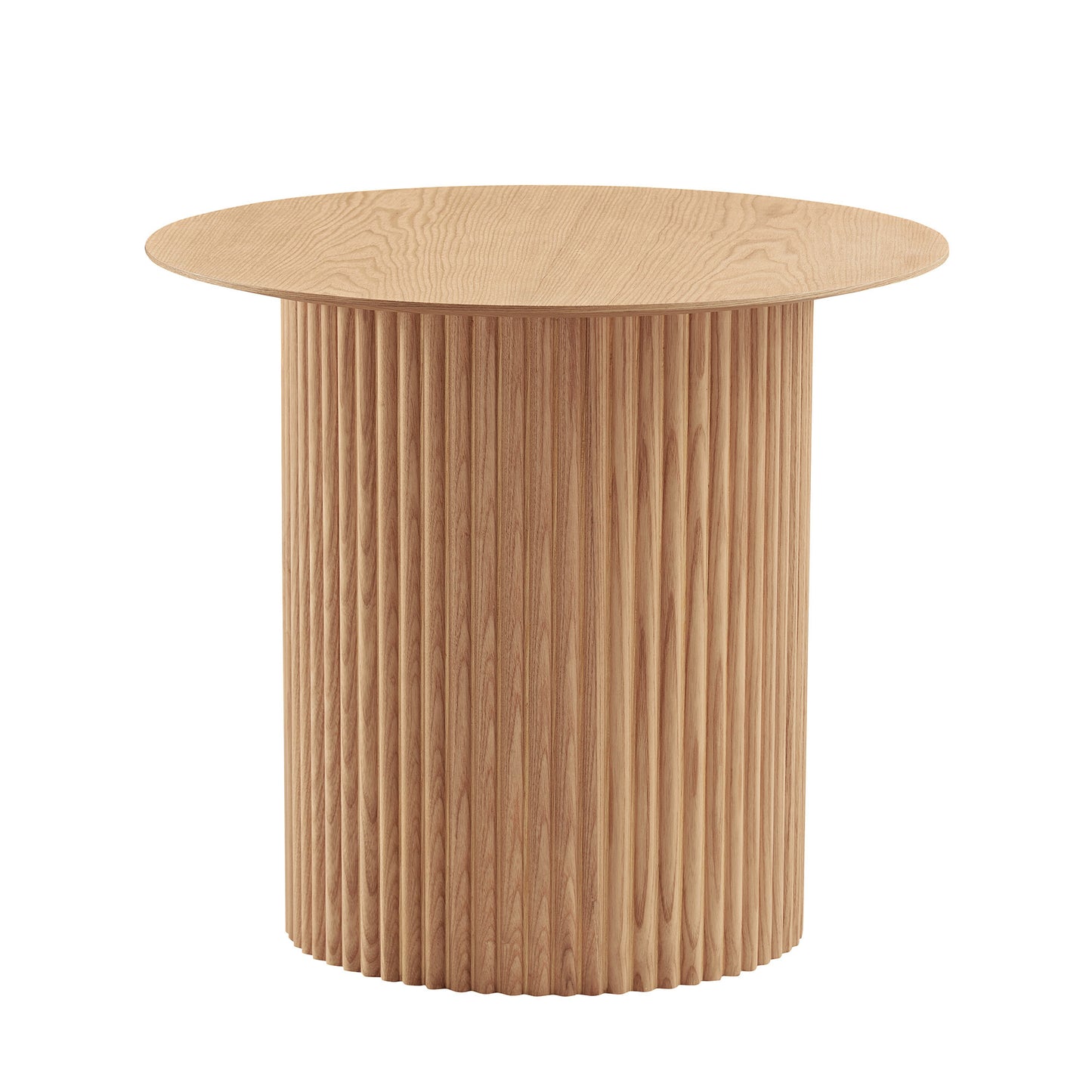 17.71 inch Round Fluted Side Table Circle Small Accent Table for Living Room Mid Century Circle Bedside Table for Bedroom Oak