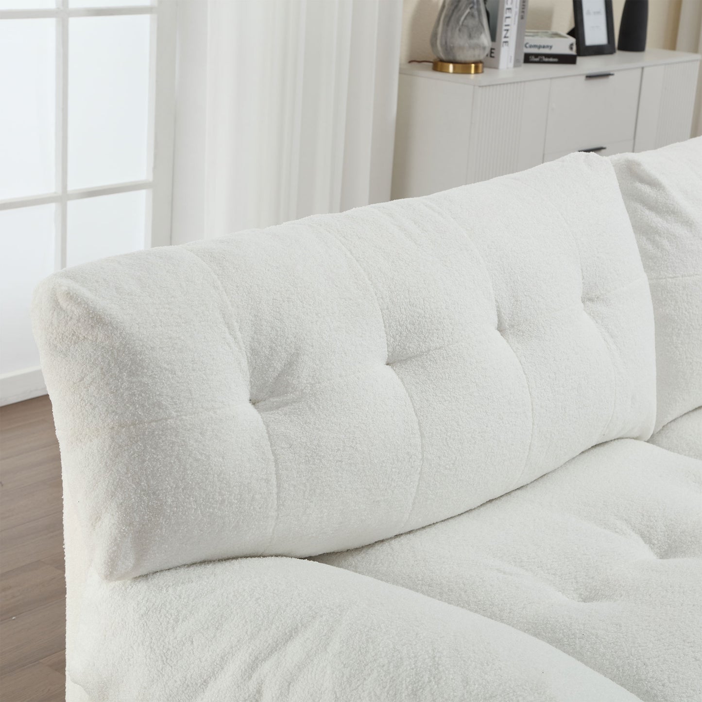 （缺货，同款灰色有货）Cloud Style Sofa, Teddy Velvet Fabric, Comfy Padded Cloud Couch for Living Room, Apartment