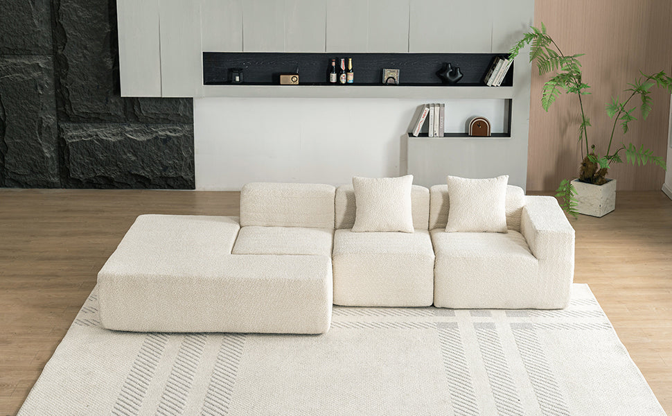 116.5" Sectional Sofa Full-compressed Sofa Couch Free-combined Sofa for Living Room, Beige