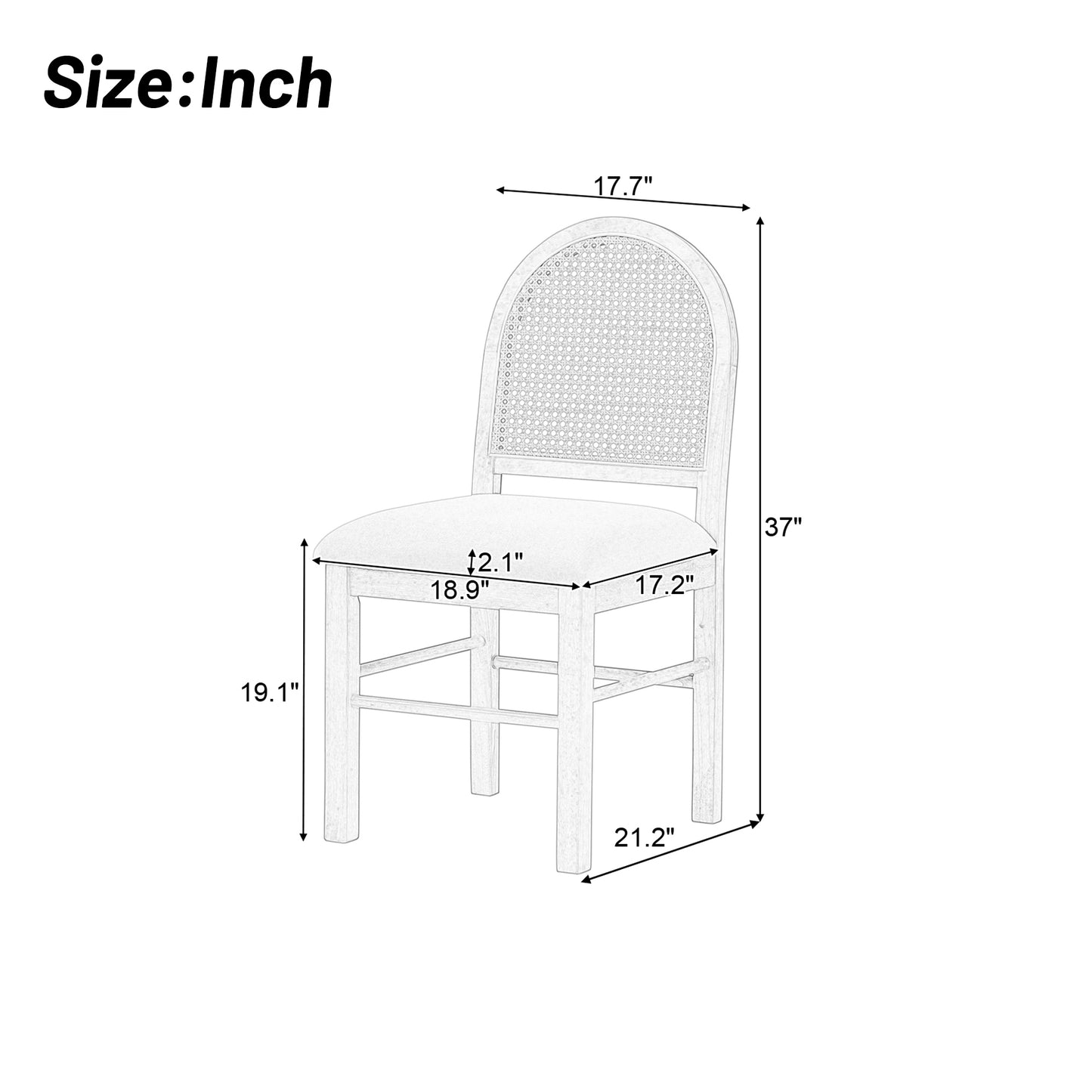 TREXM 4 Retro Upholstered Chairs with Rattan Backrests for Dining Room and Kitchen (Natural Wood Wash)