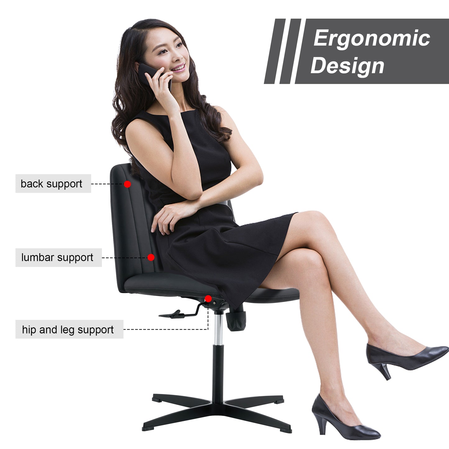 Black High Grade Pu Material. Home Computer Chair Office Chair Adjustable 360 ° Swivel Cushion Chair With Black Foot Swivel Chair Makeup Chair Study Desk Chair