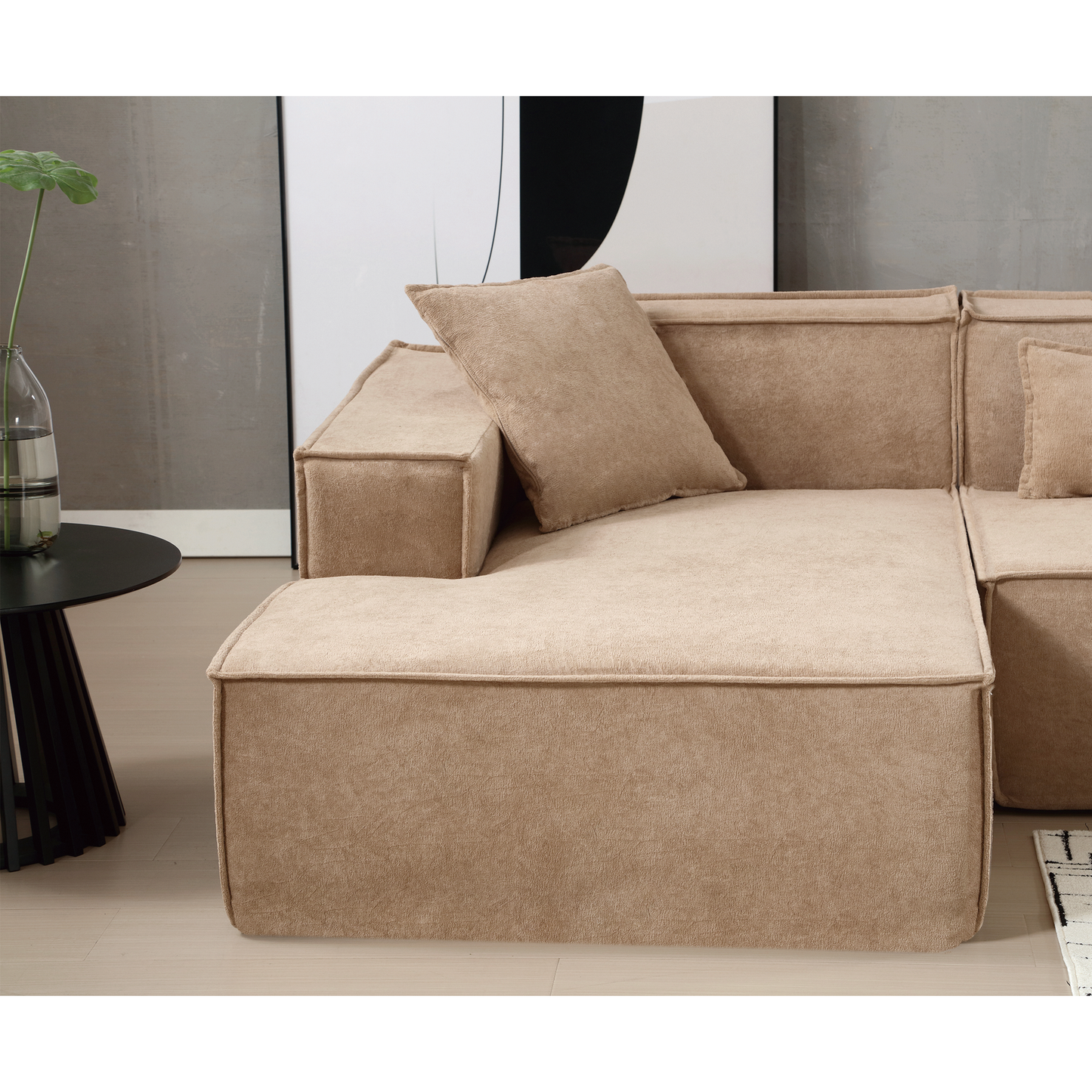 Modular combination living room sofa set, modern minimalist sofa, free installation sofa, L-shaped, Italian minimalist tofu block sofa, Left-Hand Facing, Light Brown