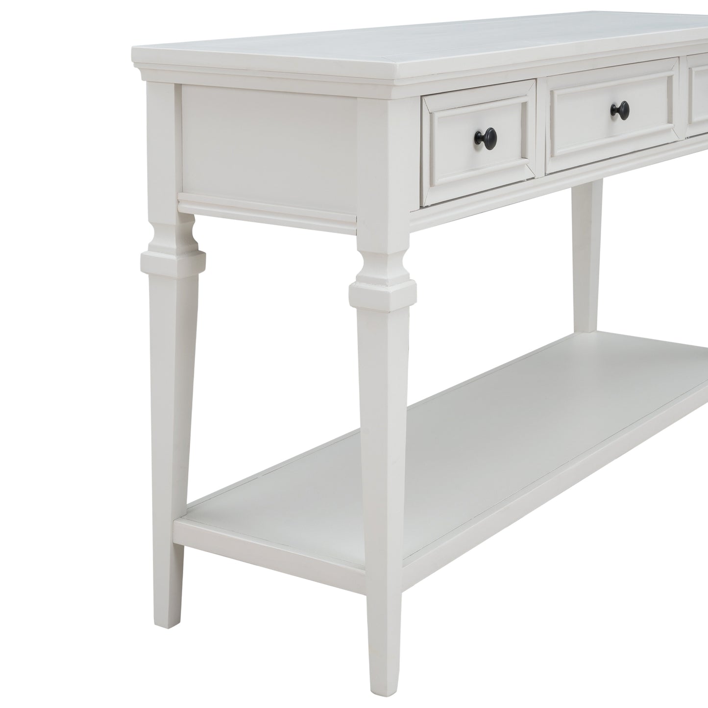 TREXM Classic Retro Style Console Table with Three Top Drawers and Open Style Bottom Shelf, Easy Assembly (Antique White)