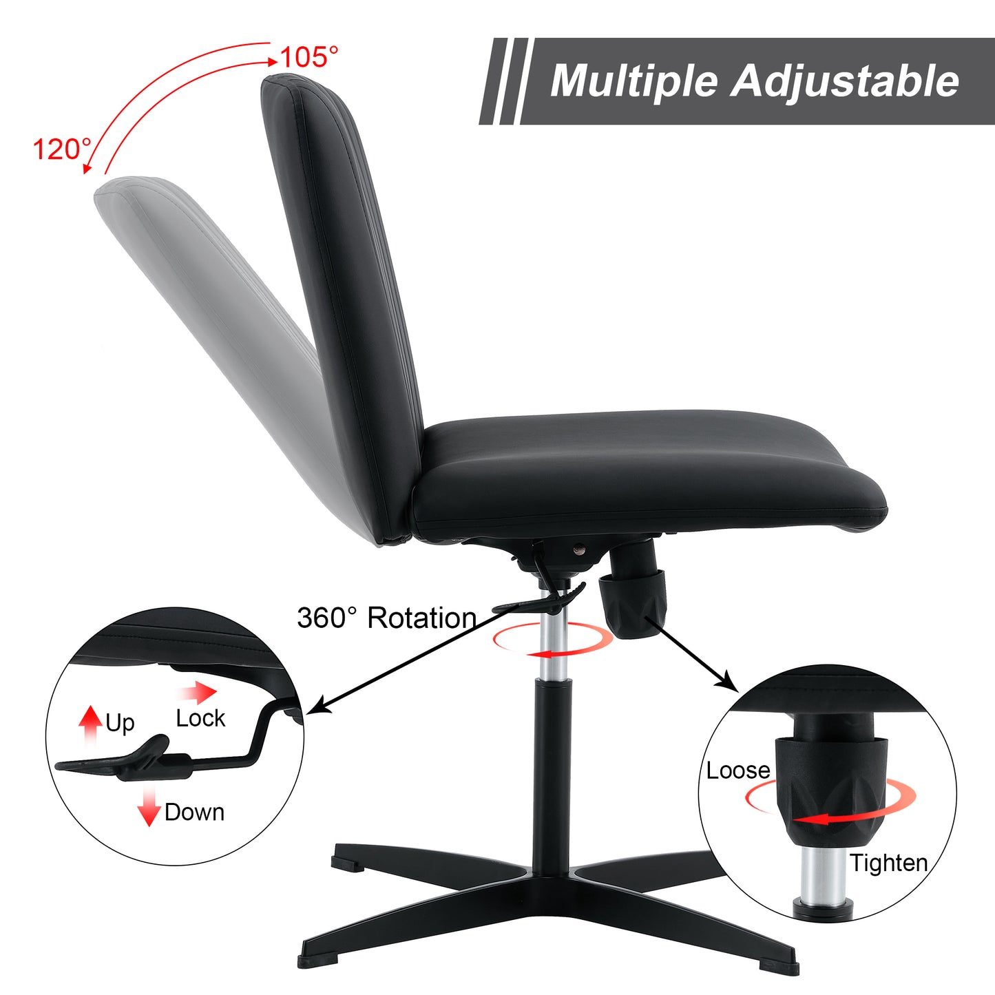 Black High Grade Pu Material. Home Computer Chair Office Chair Adjustable 360 ° Swivel Cushion Chair With Black Foot Swivel Chair Makeup Chair Study Desk Chair