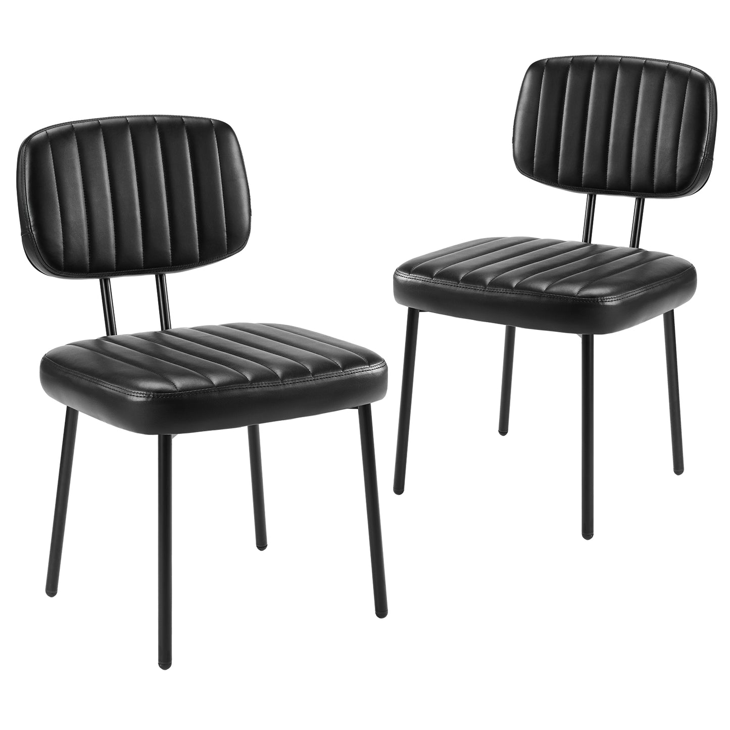 Dining Chairs , Upholstered Mid Century Modern Kitchen Dining Room Accent Chairs with Faux Leather Cushion Seat & Metal Legs for Kitchen, Living Room - Black Set of 2