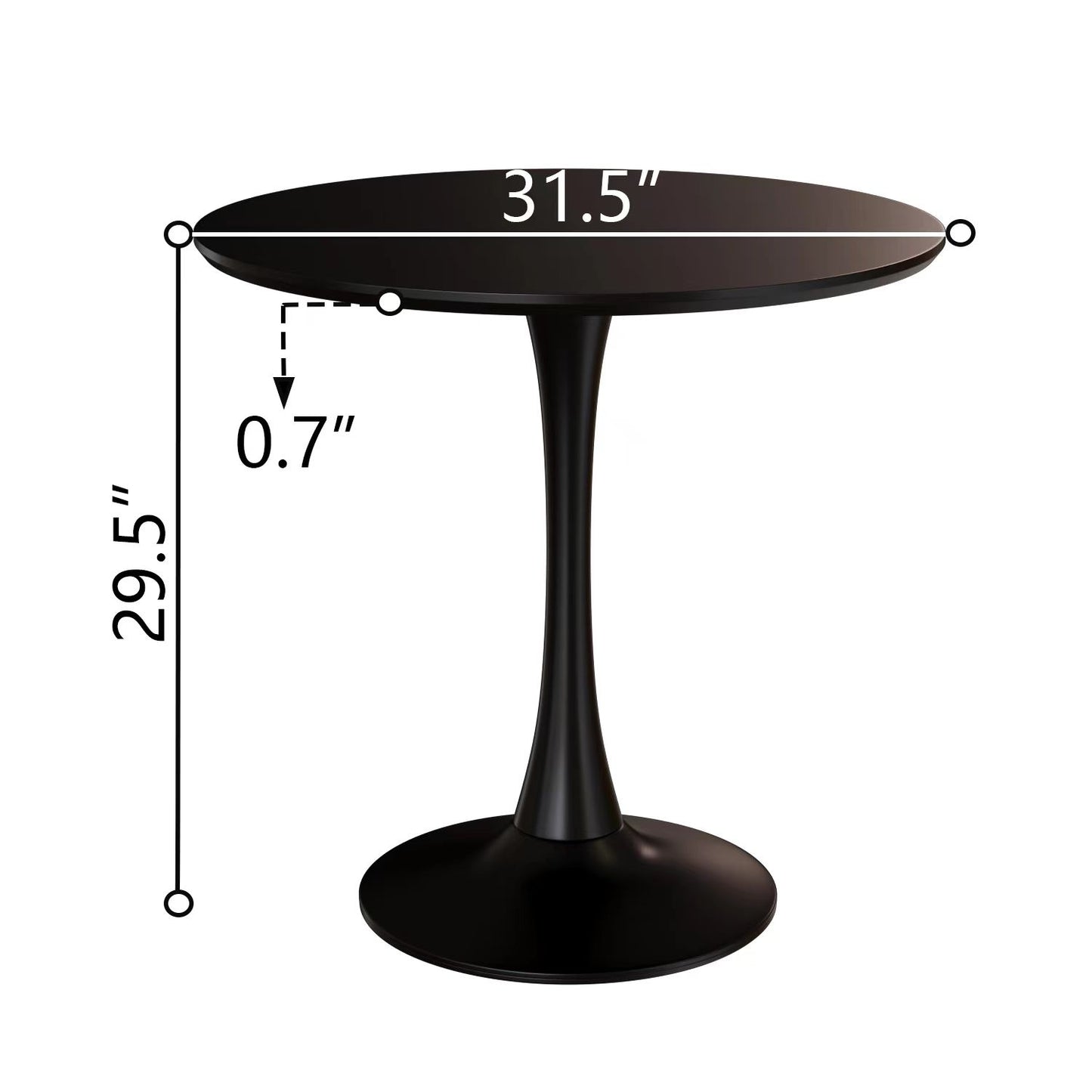 （缺货）Black Round Dining Table, 31.5" Tulip Table Kitchen Dining Table 2-4 People with MDF Table Top & Pedestal Base, Mid-Century End Table Leisure Coffee Table Office Living Room Table