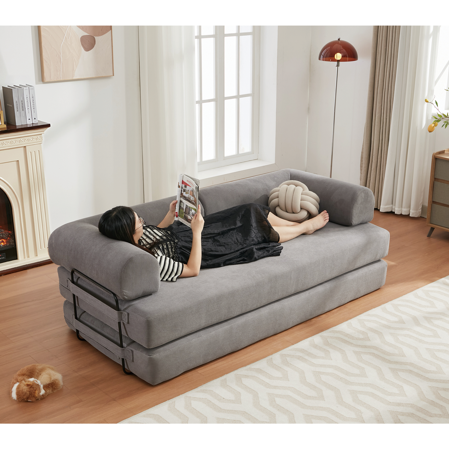 （绿、黑、灰三色全部缺货，预计12.23-12.30到货）[NEW ARRIVED] [VIDEO PROVIDED] 78.5" Folding Convertible Out Sleeper Sofa Bed,4-in-1 DIY Combination Convertible Sofa,3 seat, Folding Sofa, King Size , Bedroom,Apartment,Corduroy,Green,Gray