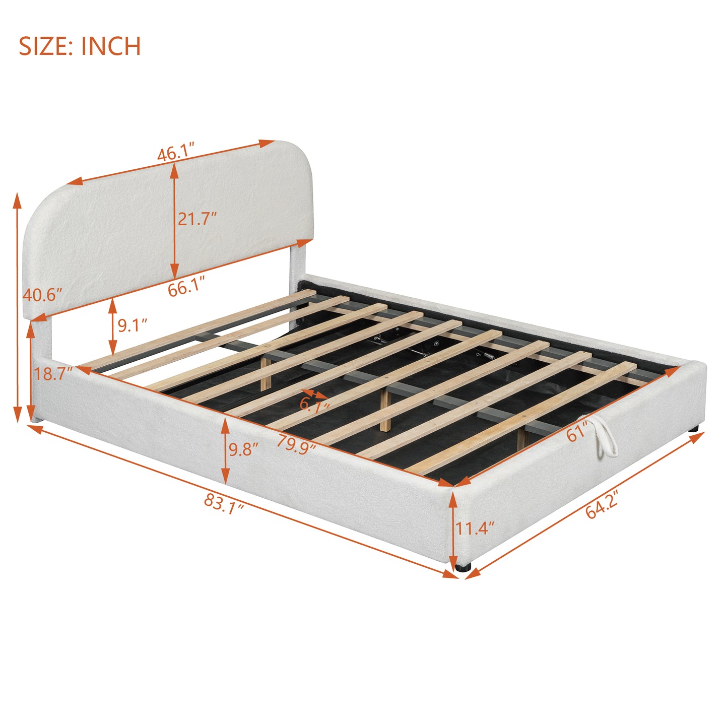 Teddy Fleece Queen Size Upholstered Platform Bed with Hydraulic Storage System, White