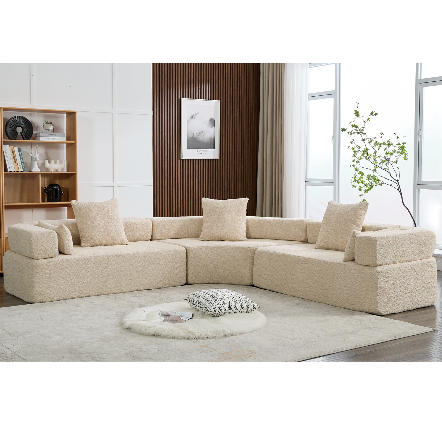 [VIDEO PROVIDED]Oversized Combination Sofa,Curved Sofa,Upholstered 4 Seater Couch for Living Room, Modern Modular 3 Piece Free Combination, Semicircular Modular Sofa , Boucle, Khaki