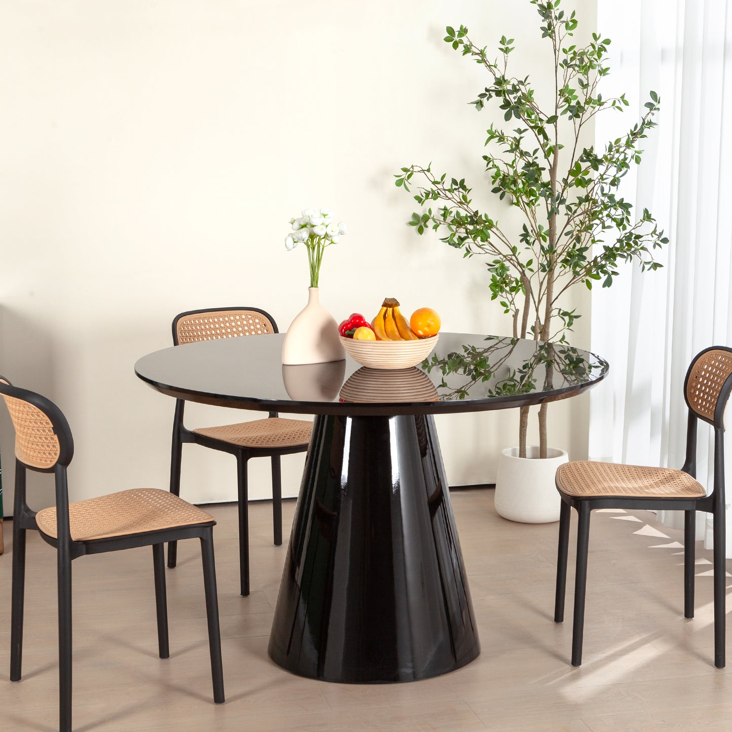 Modern Black High Gloss Minimalist Round Dining Table