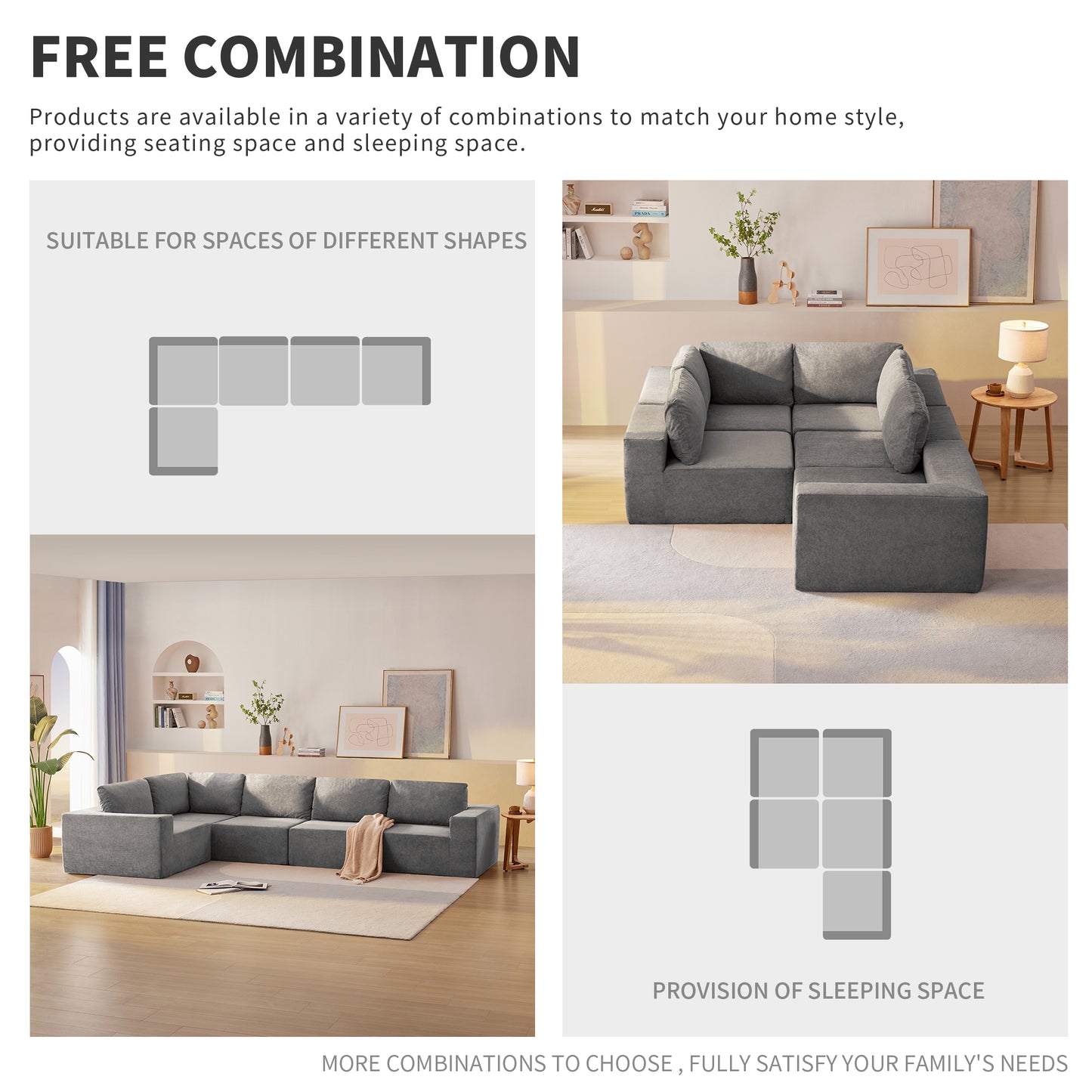 [VIDEO provided] [New]116*116" Modular L Shaped Sectional Sofa,Luxury Floor Couch Set,Upholstered Indoor Furniture,Foam-Filled Sleeper Sofa Bed for Living Room,Bedroom,5 PC Free Combination,3 Colors