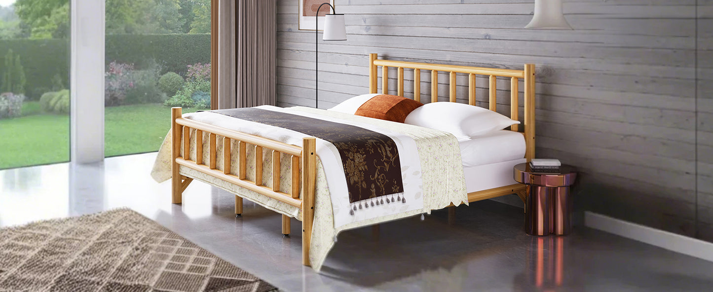 Farmhouse Log Bed Frame King Rustic Style Pure Solid Pine Cylinder Construction Bed Fits Mattresses and Box Springs, Natural Finish