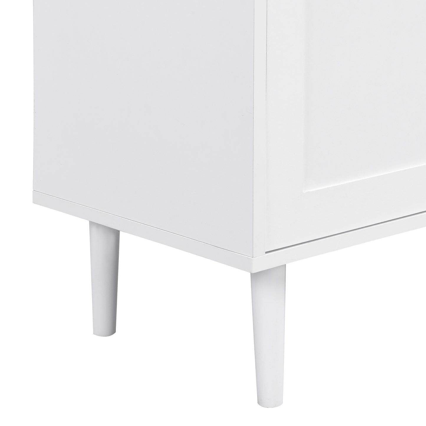 ON-TREND Elegant Shoe Cabinet with Arched Doors and Drawer, Cream Style Storage Sideboard with Adjustable Shelves and Solid Wood Legs for Entryway, Living Room, White