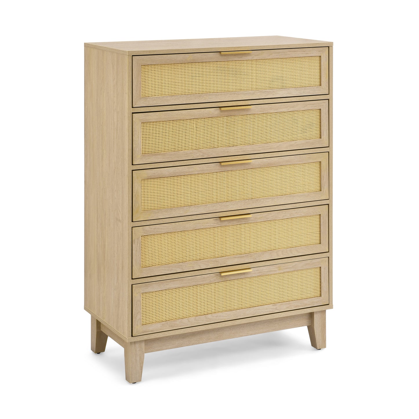 Bedroom 5 drawer dresser, rattan dresser modern wooden chest of drawers with spacious storage space for bedroom hallway living room