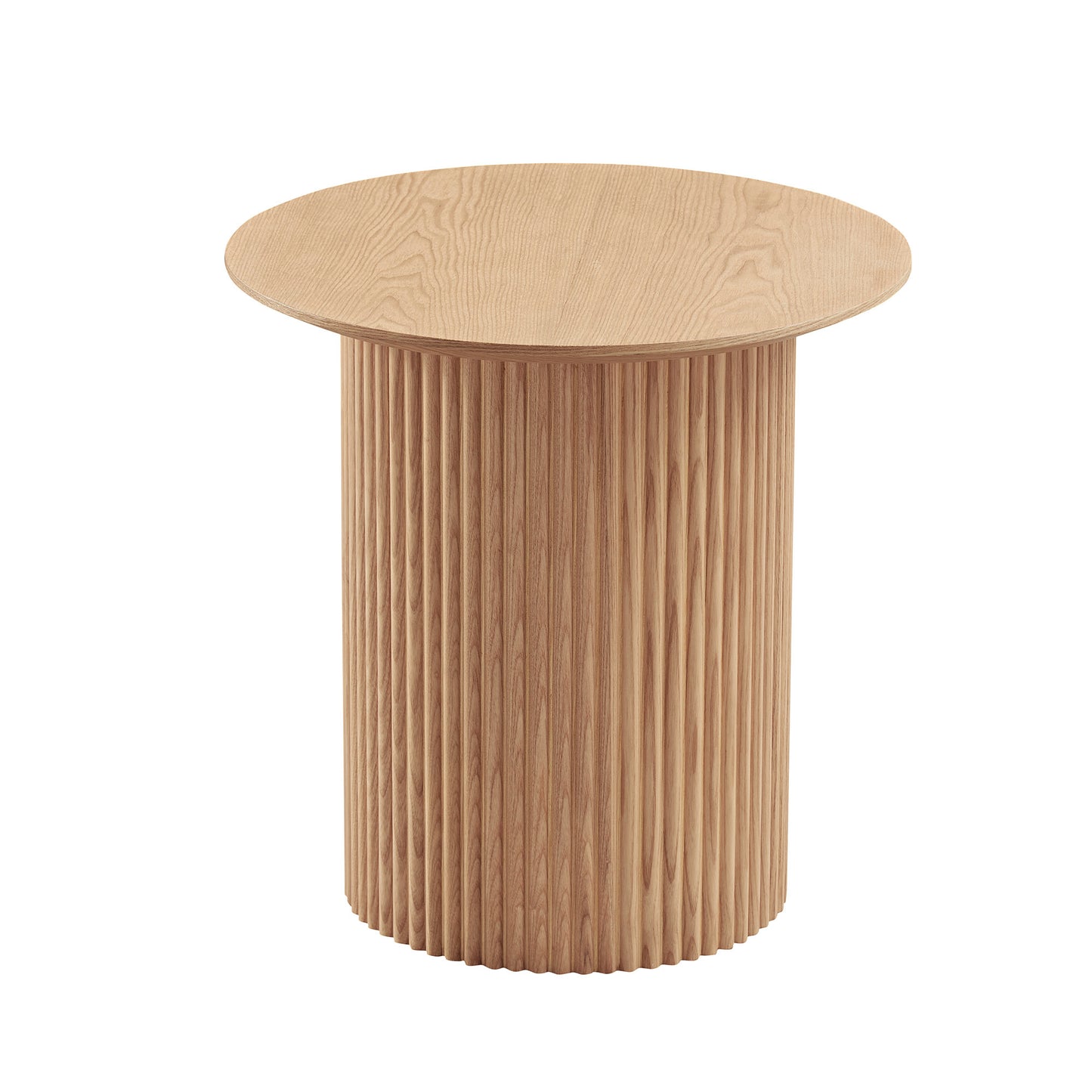 17.71 inch Round Fluted Side Table Circle Small Accent Table for Living Room Mid Century Circle Bedside Table for Bedroom Oak