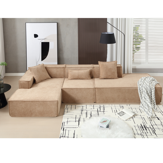 Modular combination living room sofa set, modern minimalist sofa, free installation sofa, L-shaped, Italian minimalist tofu block sofa, Left-Hand Facing, Light Brown