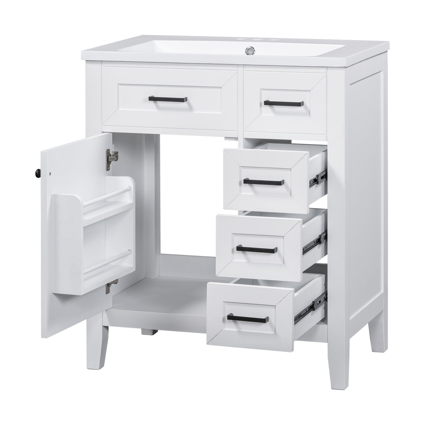 30" Bathroom Vanity with Sink Combo, White Bathroom Cabinet with Drawers, Solid Frame and MDF Board