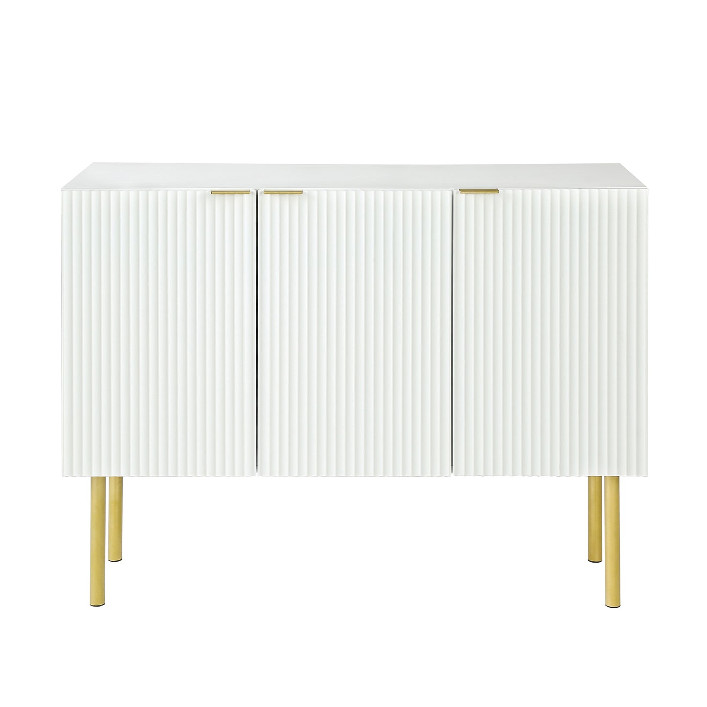 TREXM Modern Simple & Luxury Style Sideboard Particle Board & MDF Board Cabinet with Gold Metal Legs & Handles, Adjustable Shelves for Living Room, Dining Room (White)