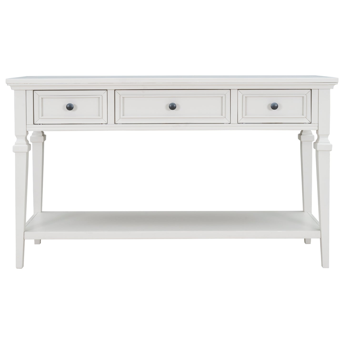 TREXM Classic Retro Style Console Table with Three Top Drawers and Open Style Bottom Shelf, Easy Assembly (Antique White)