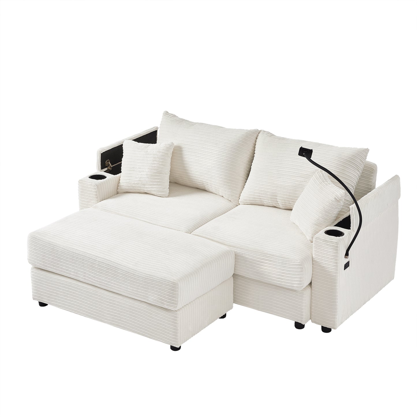 72.8" Modern Style Loveseat Sofa Sectional Sofa Couch with Storage Space, A Movable Ottoman, Two USB Ports, Two Cup Holders, A Phone Holder for Living Room, Beige