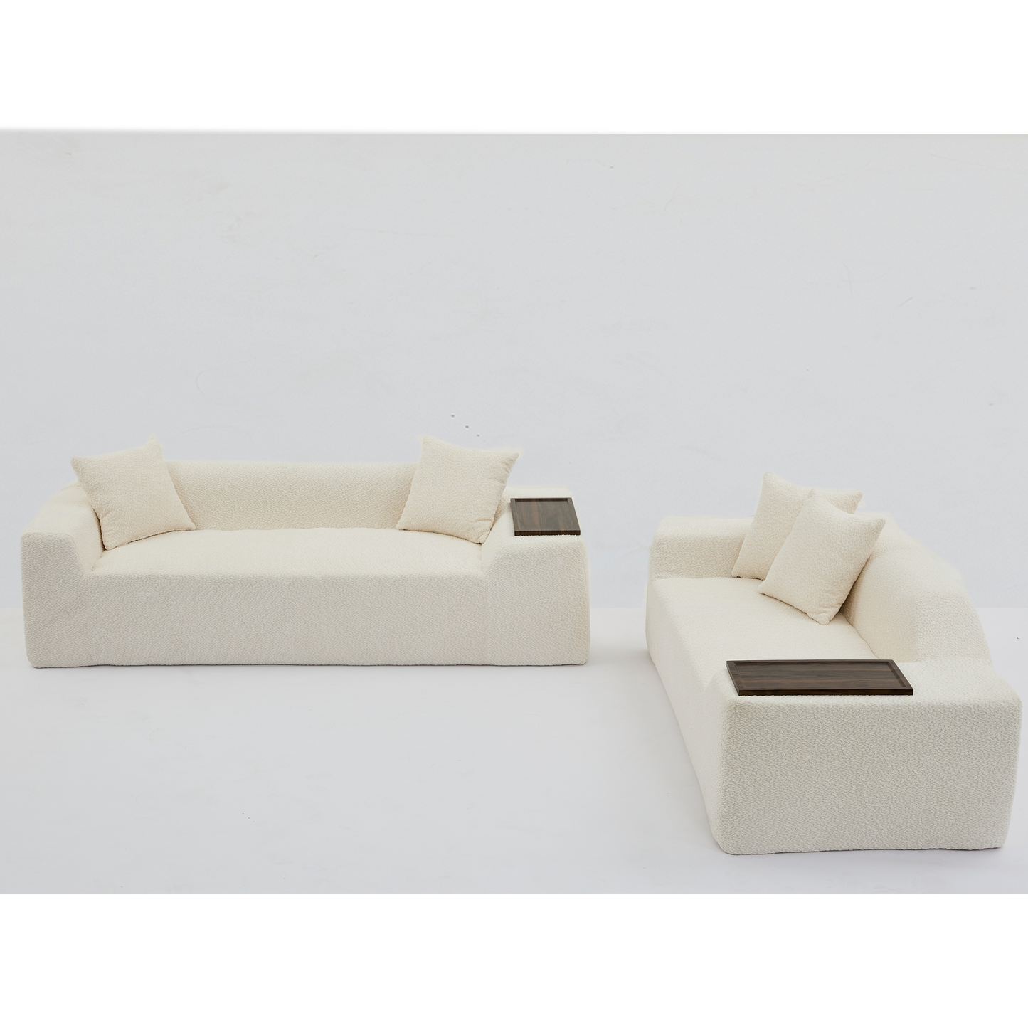 [NEW ARRIVED] [VIDEO PROVIDED]2 Piece Boucle Cloud Sofa Set, Upholstered Sofa Set, Modern 3 Seater and 2 Seater Sofa with MDF End Table for Living Room ,Apartment,3+2 couch,Boucle,Beige