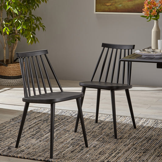 Farmhouse Spindle Back Dining Chairs, Set of 2, Black