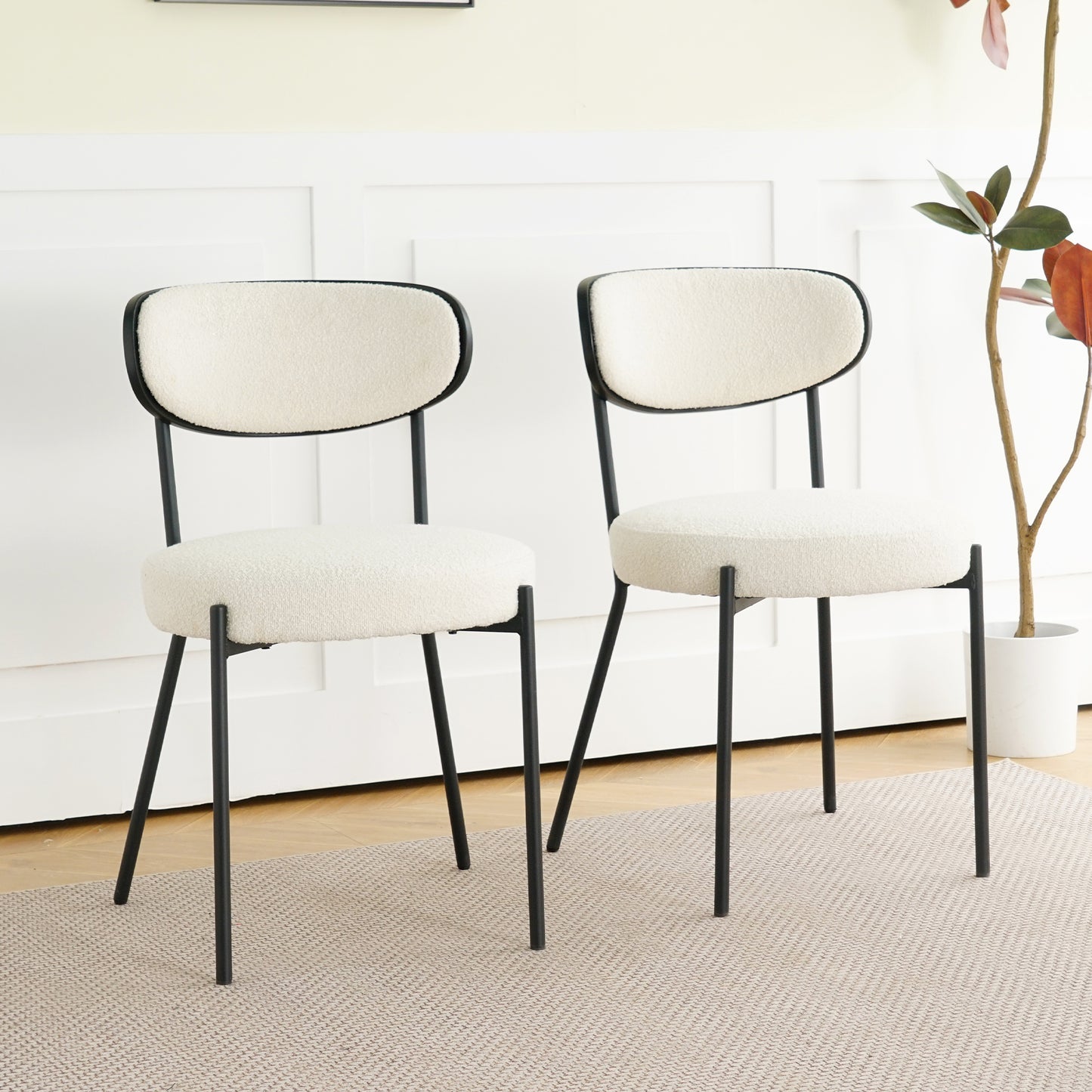 Modern simple dining chair home bedroom stool back dressing chair student chair black metal legs(set of 2)