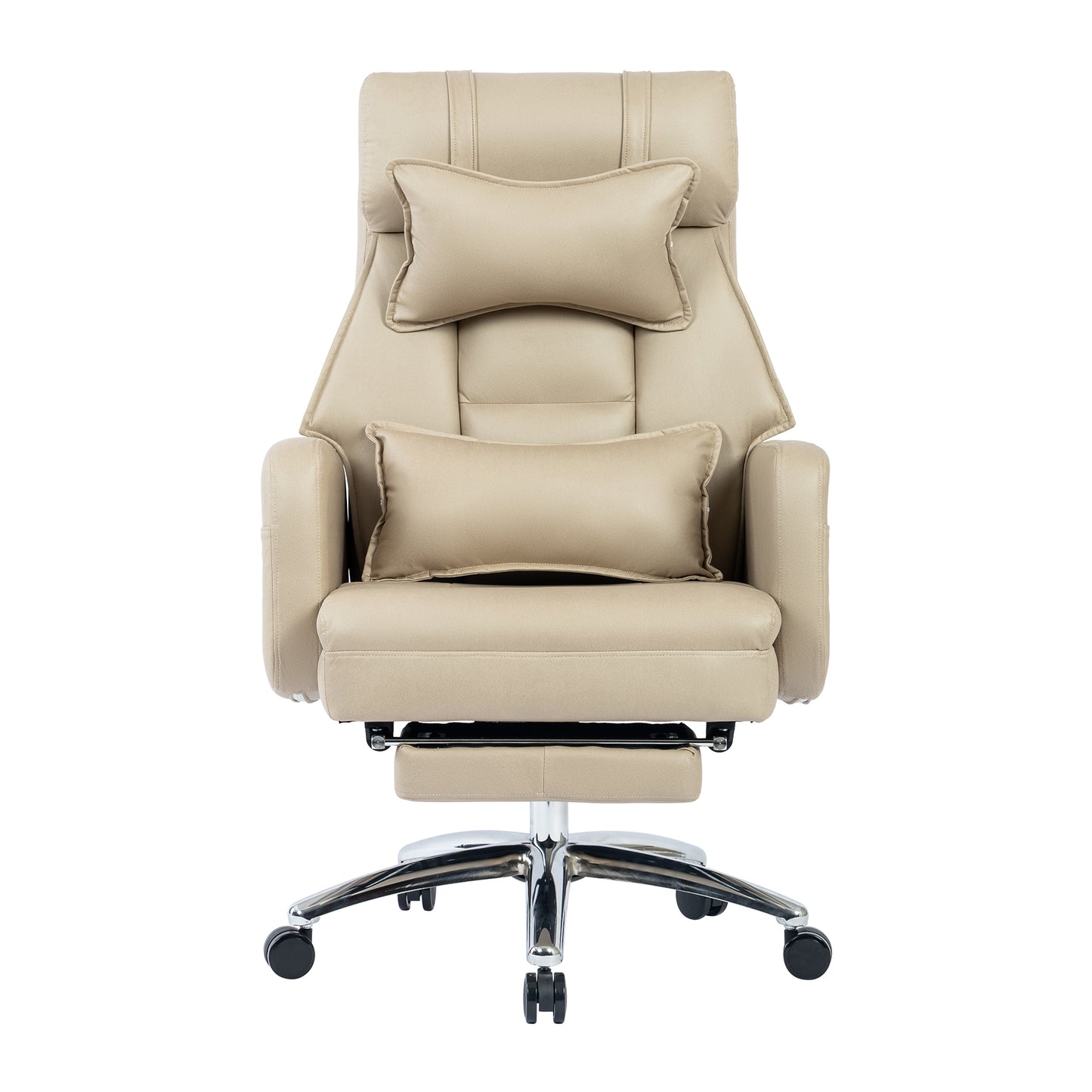 Swivel Ergonomic Office Chair, Technology Leather High Back Office Chair with Lumbar Support Headrest, Sedentary Comfortable Boss Chair, 155° Reclining Computer Chair (Color : Beige)