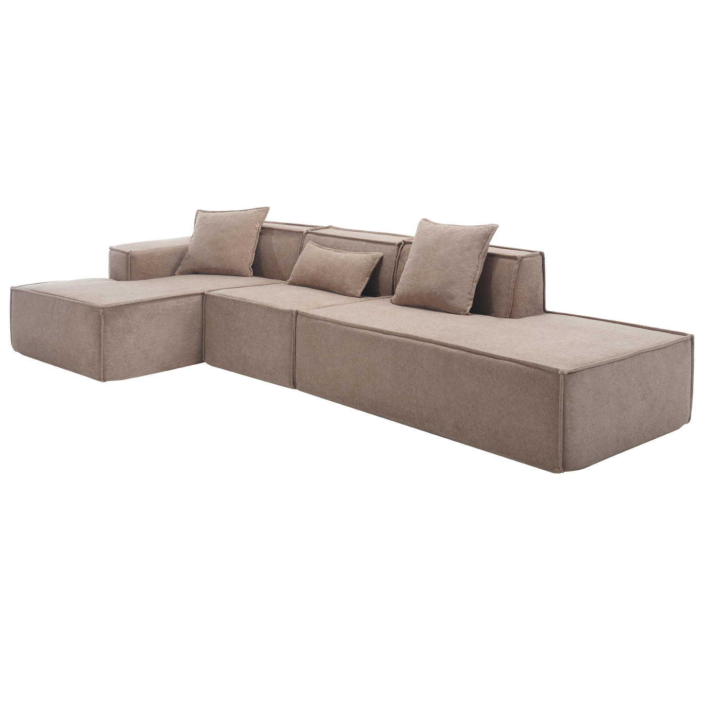 Modular combination living room sofa set, modern minimalist sofa, free installation sofa, L-shaped, Italian minimalist tofu block sofa, Left-Hand Facing, Light Brown