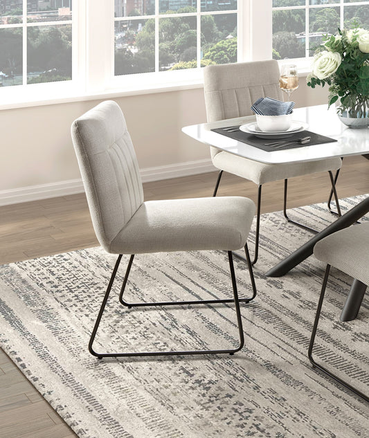 Modern Design Beige Fabric Upholstered Side Chairs 2pc Set, Tabular Black Finish Metal Legs Casual Dining Furniture