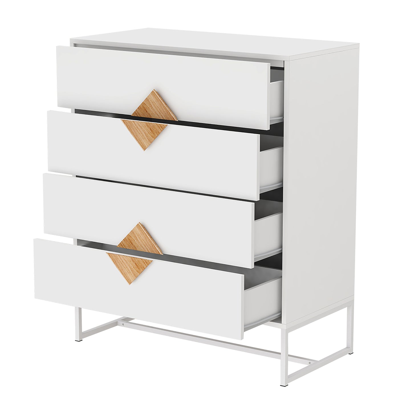 （缺货）Solid wood special shape square handle design with 4 drawers bedroom furniture dressers