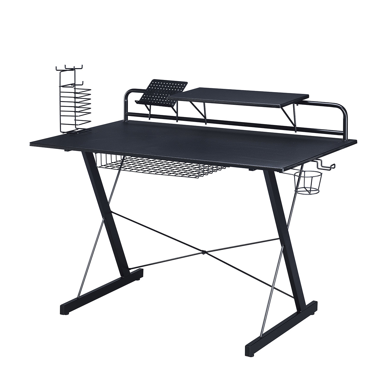 （缺货）Techni Sport TS-200 Carbon Computer Gaming Desk with Shelving, Black