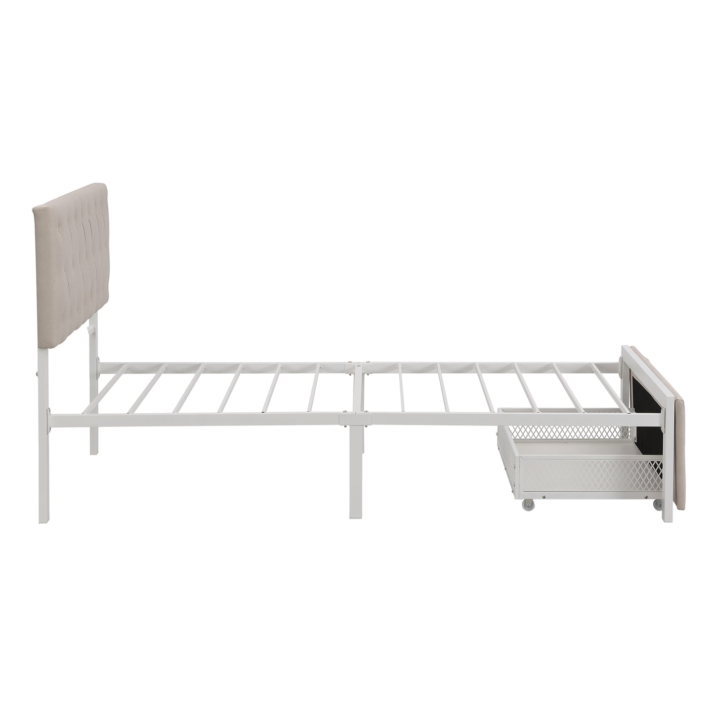 （缺货）Twin Size Storage Bed Metal Platform Bed with a Big Drawer - Beige