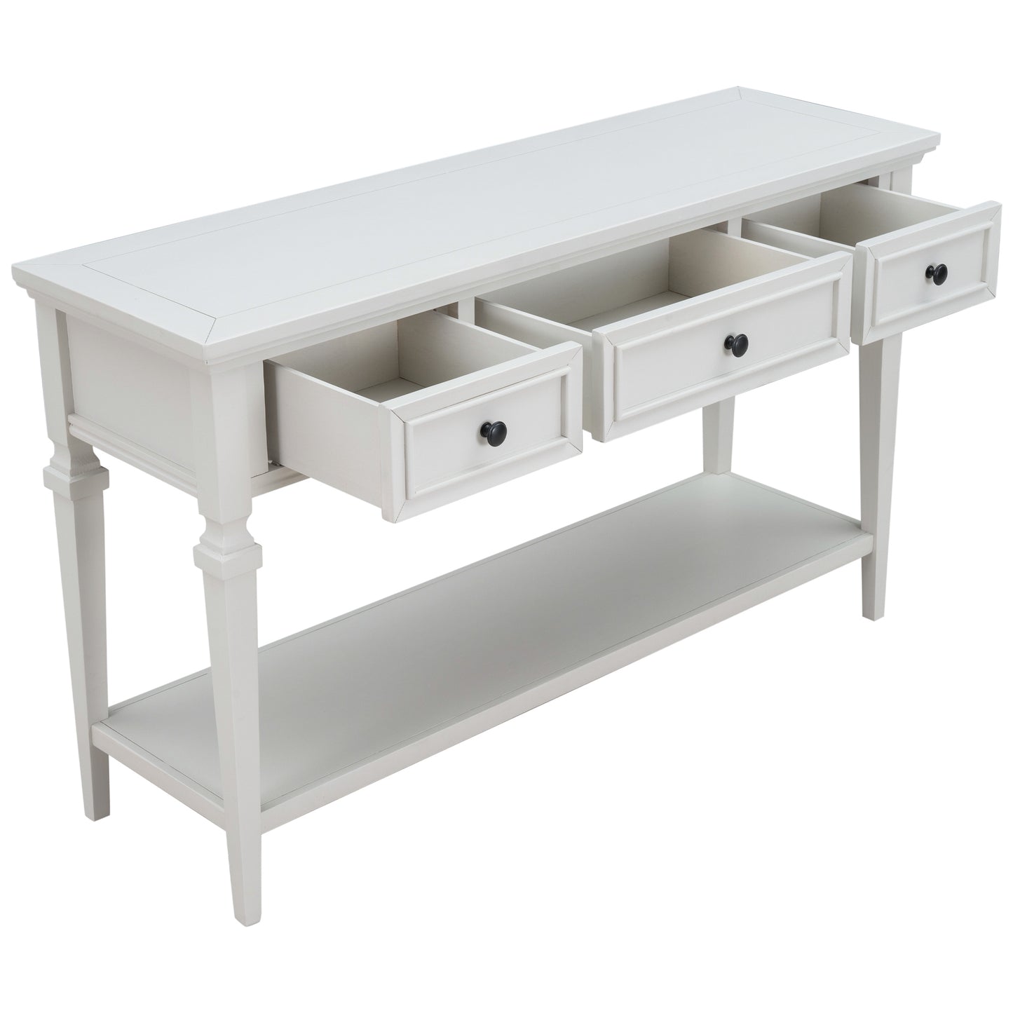 TREXM Classic Retro Style Console Table with Three Top Drawers and Open Style Bottom Shelf, Easy Assembly (Antique White)