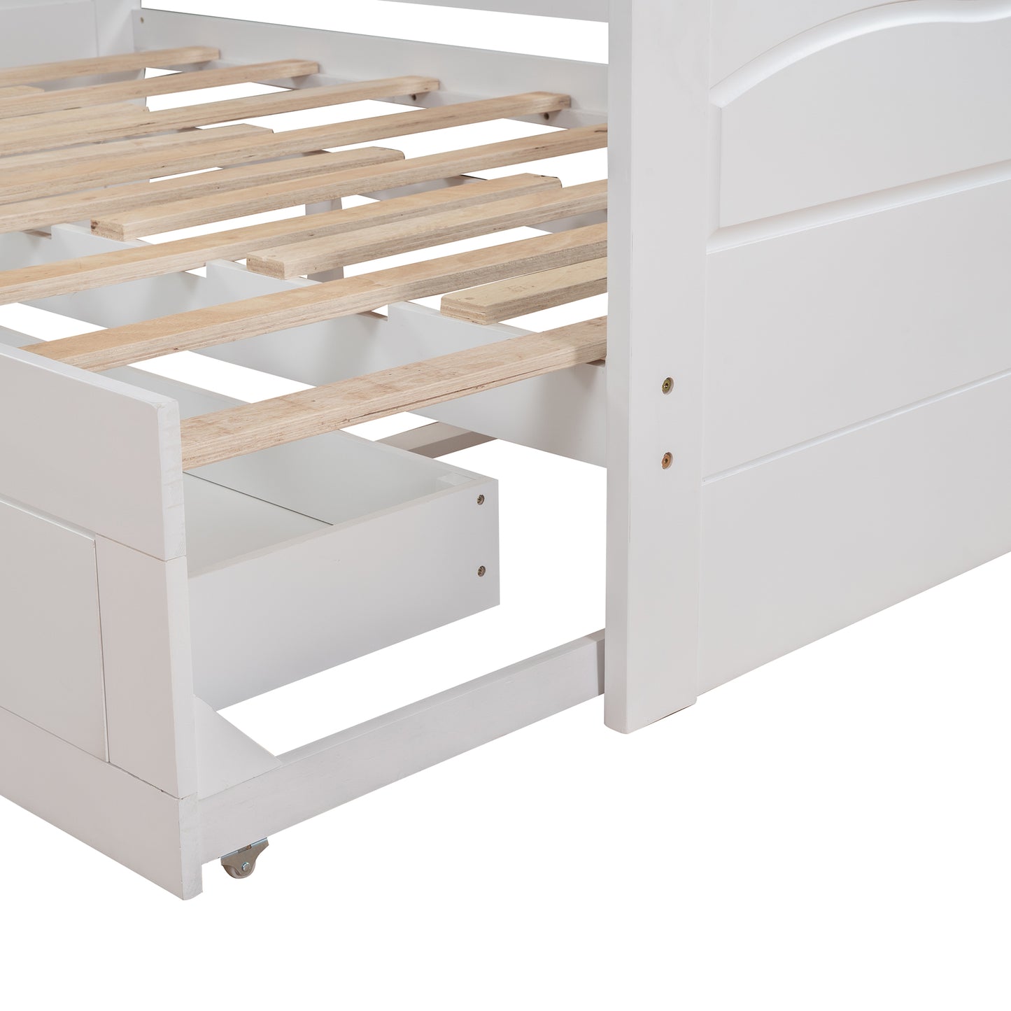 （缺货）Wooden Daybed with Trundle Bed and Two Storage Drawers , Extendable Bed Daybed,Sofa Bed with Two Drawers, White