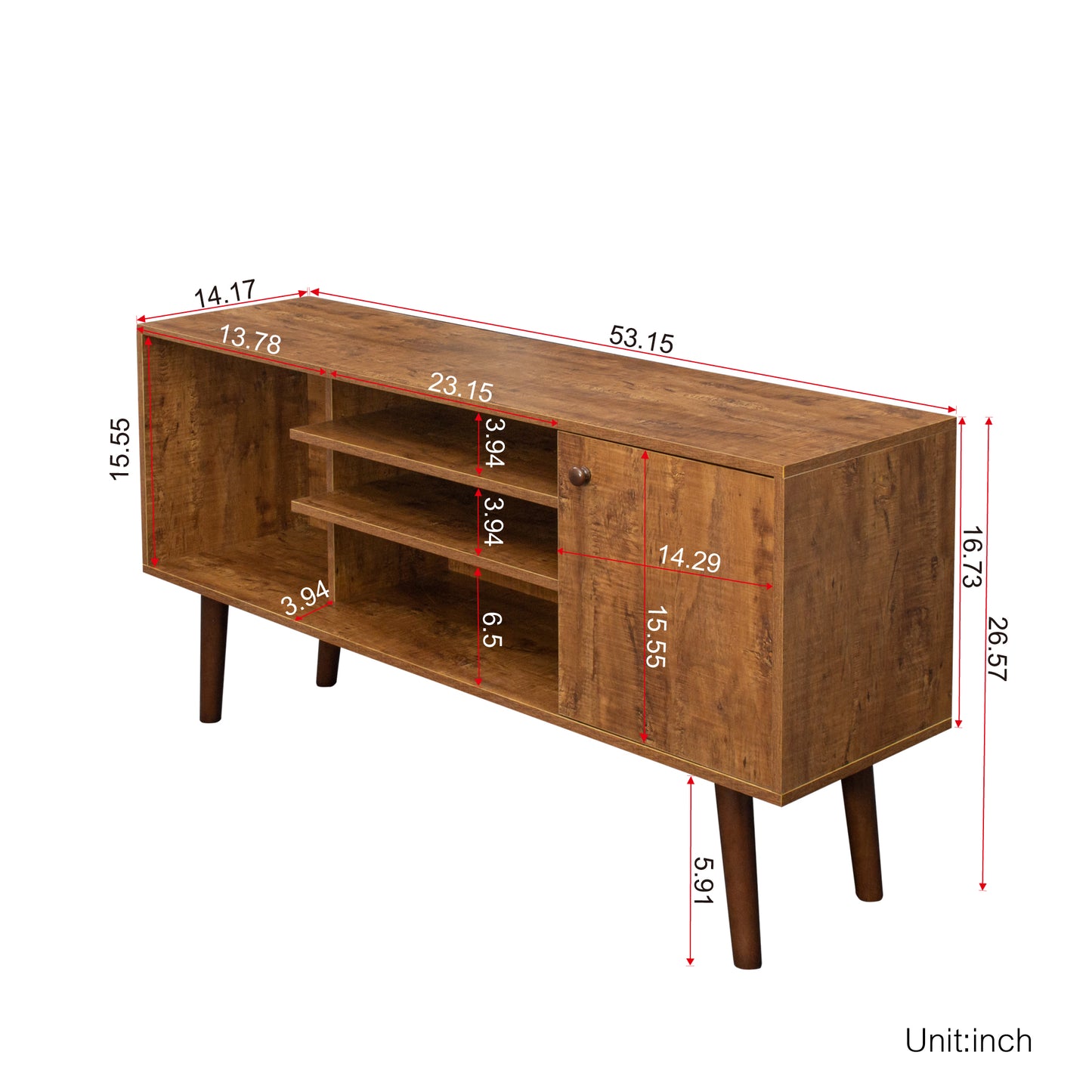 TV Stand Use in Living Room Furniture with 1 storage and 2 shelves Cabinet, high quality particle board,Walnut