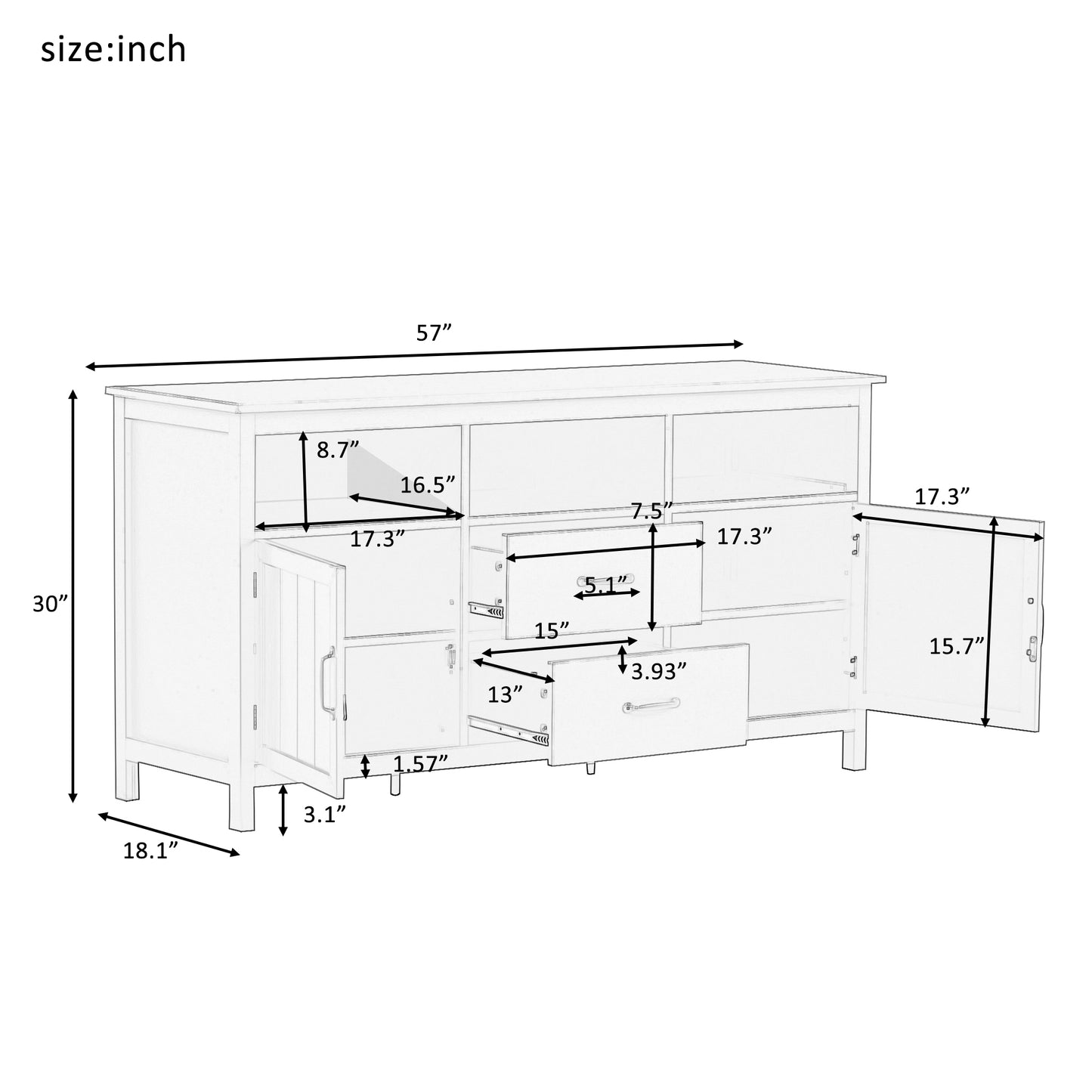 U-Can TV Stand for TV up to 68 in with 2 Doors and 2 Drawers Open Style Cabinet, Sideboard for Living room, Navy