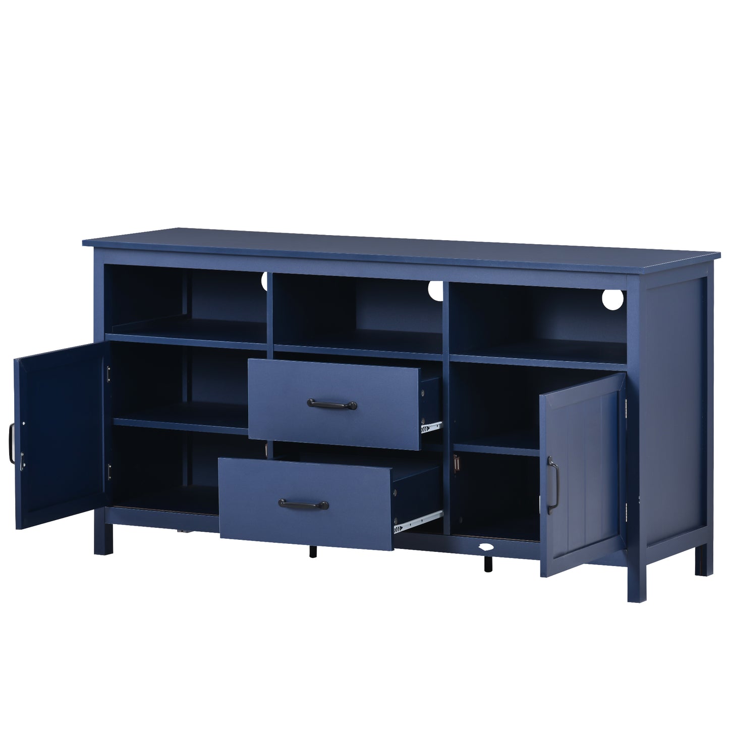 U-Can TV Stand for TV up to 68 in with 2 Doors and 2 Drawers Open Style Cabinet, Sideboard for Living room, Navy