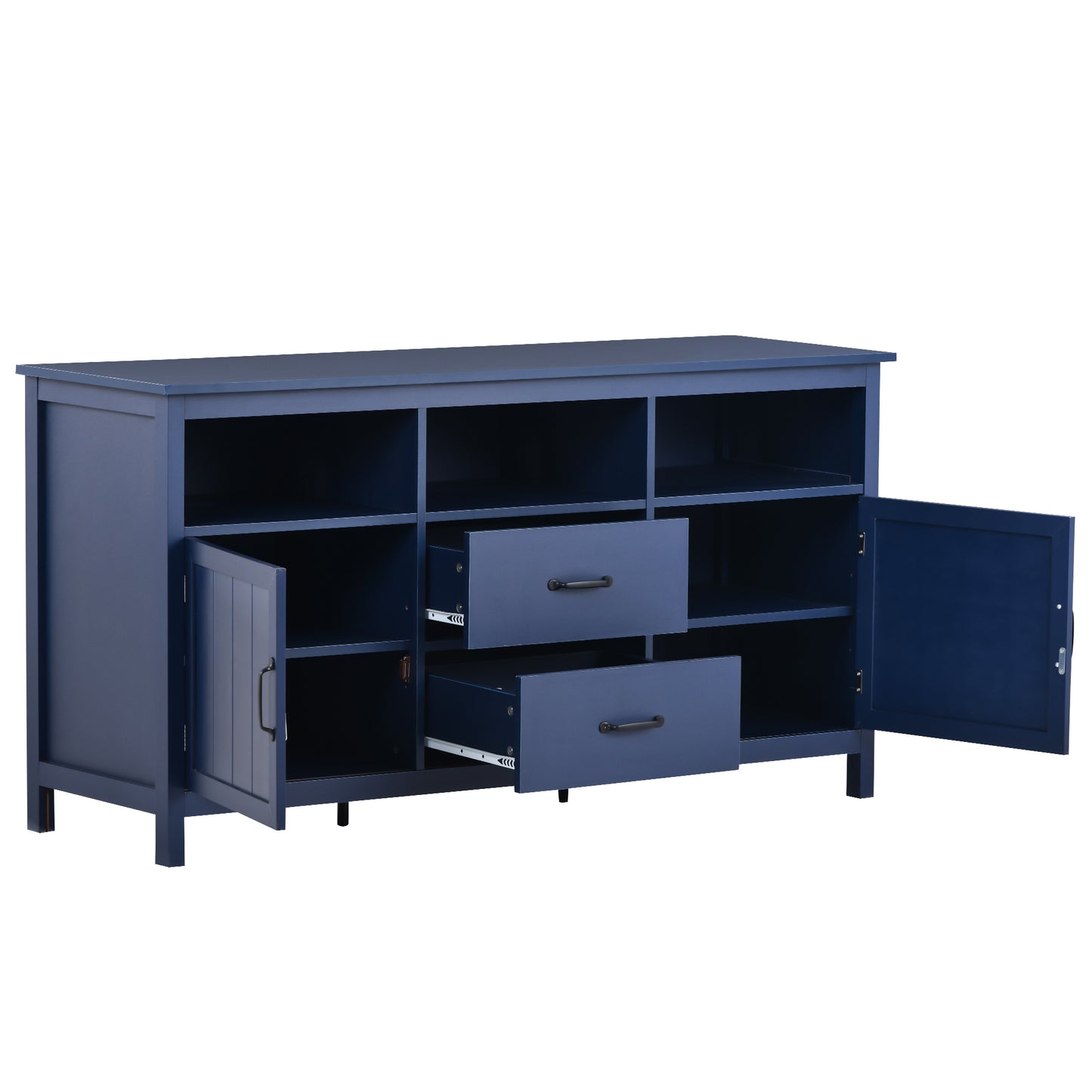 U-Can TV Stand for TV up to 68 in with 2 Doors and 2 Drawers Open Style Cabinet, Sideboard for Living room, Navy