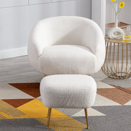 （缺货）Orisfur. Modern Comfy Leisure Accent Chair, Teddy Short Plush Particle Velvet Armchair with Ottoman for Living Room