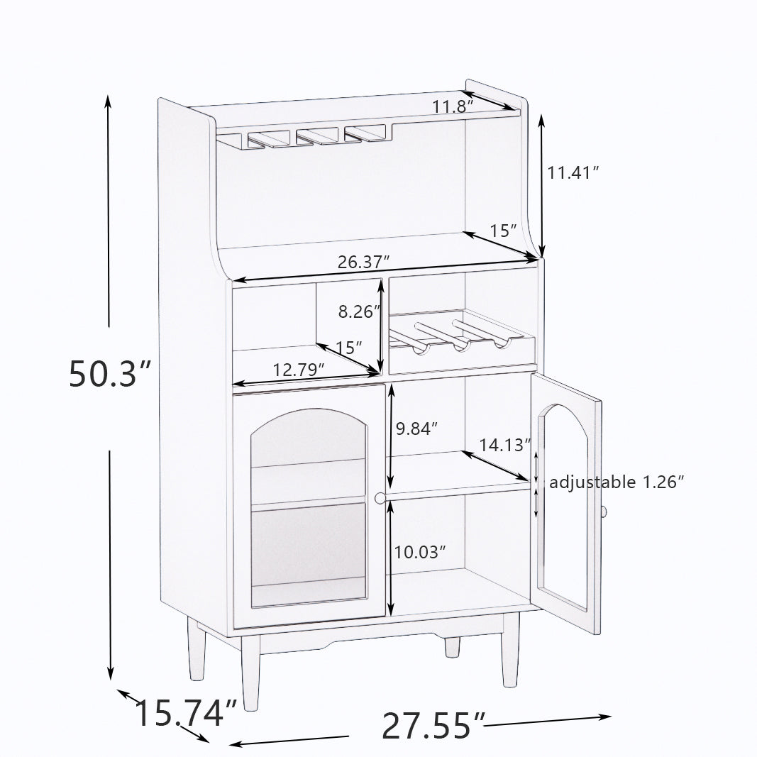 Living room White wine cabinet with removable wine rack and wine glass rack, a glass door cabinet